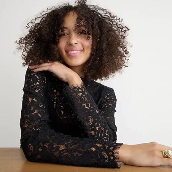 J.Crew Scalloped Lace Mock Neck Top & Peyton Pant Set Black Size 10 NWT - Picture 2 of 12